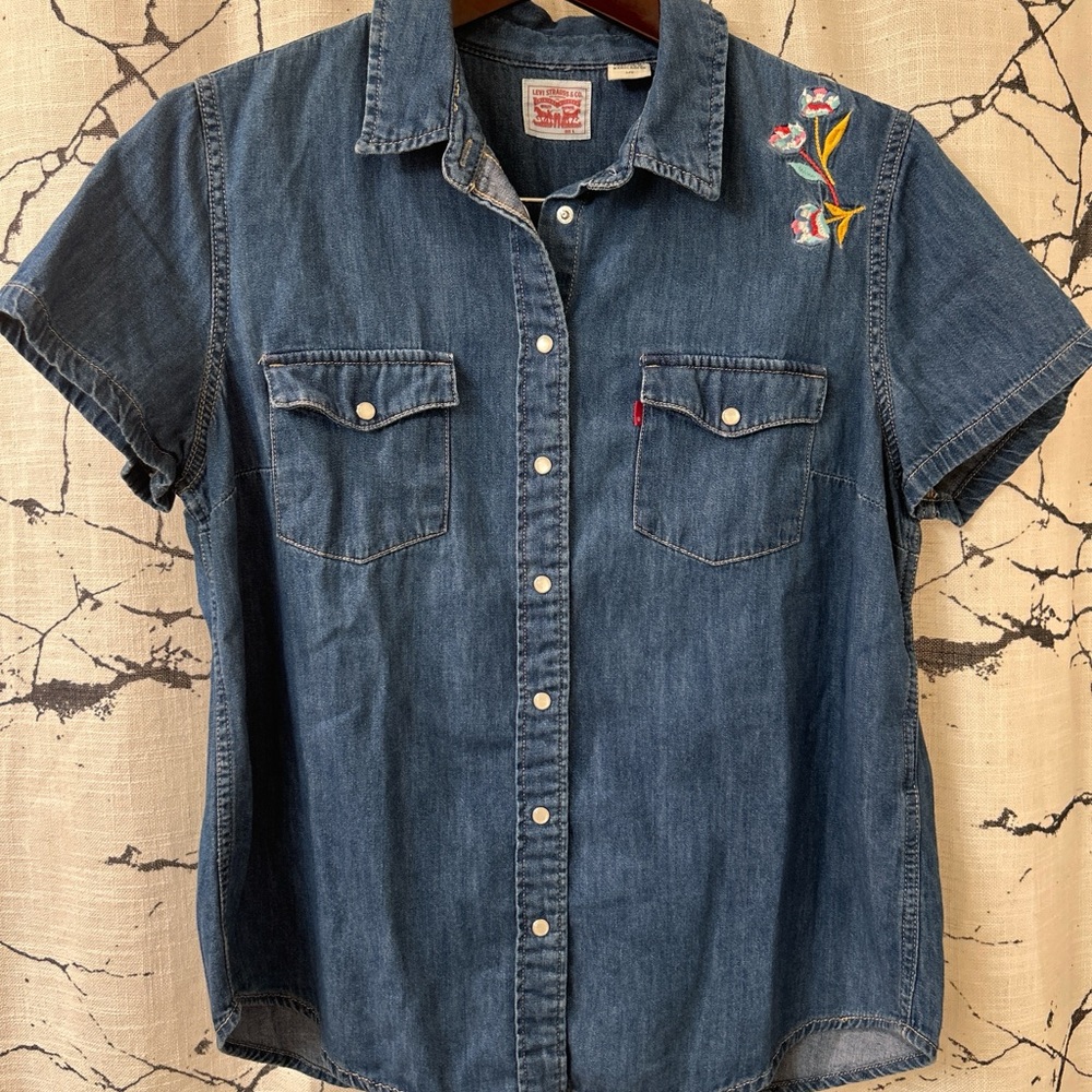 Levi's Blue Denim Shirt with Colorful Embroidery